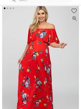 Hello Mia Red Off The Shoulder Floral Maternity Maxi Dress